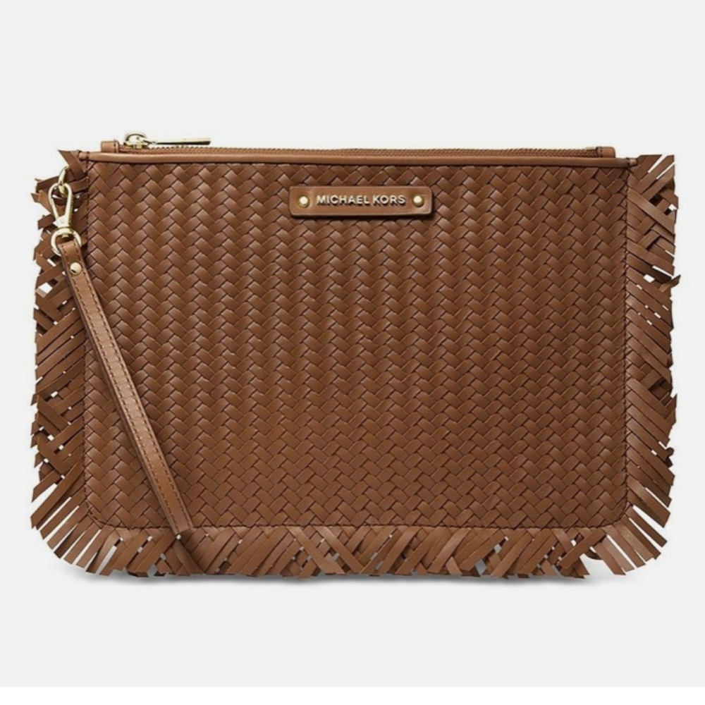 Michael Kors Tan Woven Jet Set Wristlet